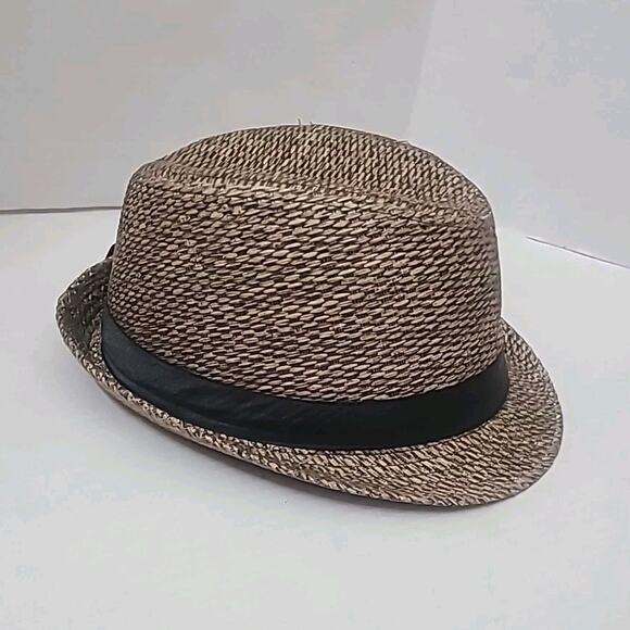 100% Paper Straw Brown Trilby Fedora Hat Brown,Black Band Unisex NWT M 57cm/22" - Picture 2 of 13